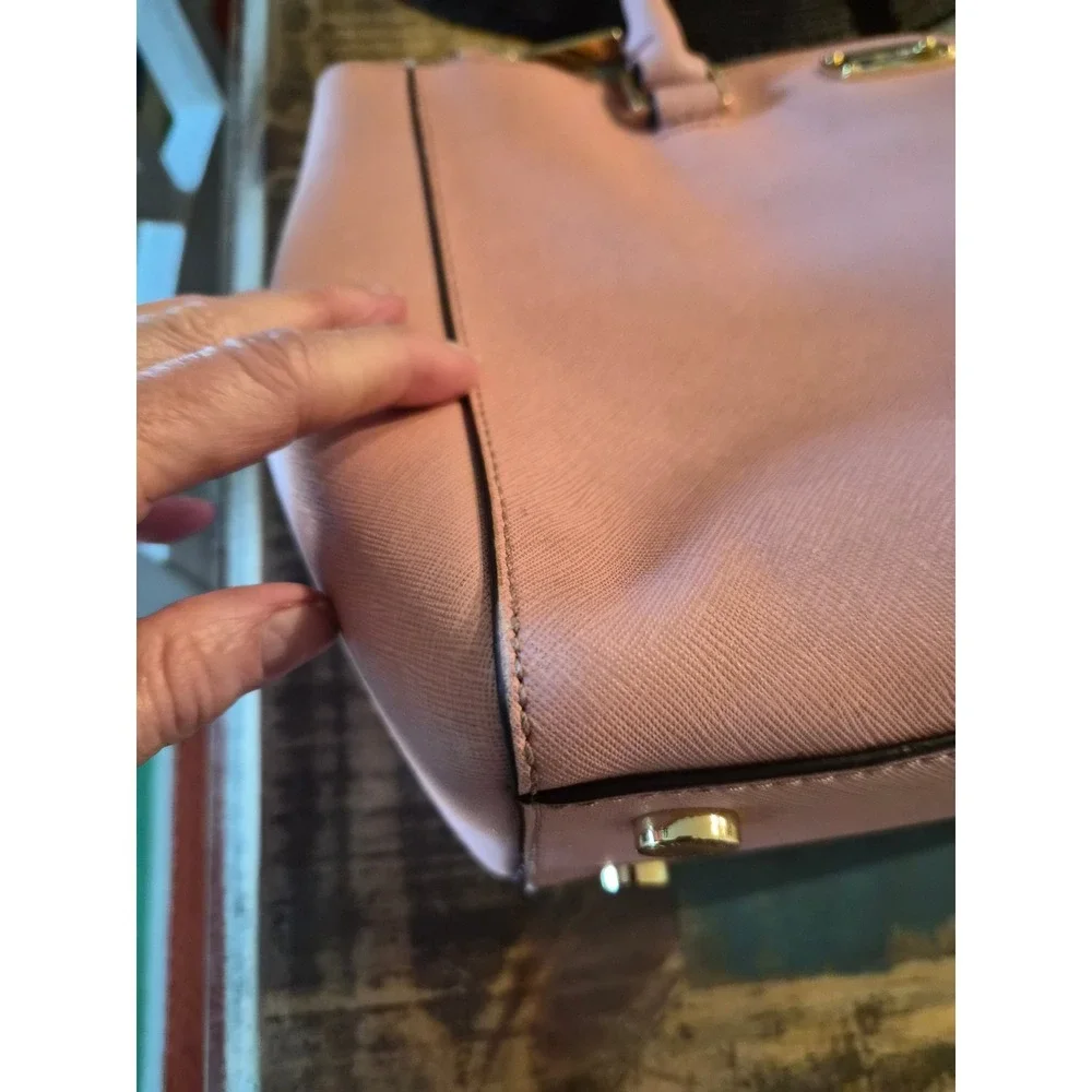 Michael Kors Savannah Satchel Pink Saffiano Leather Handbag Gold Hardware